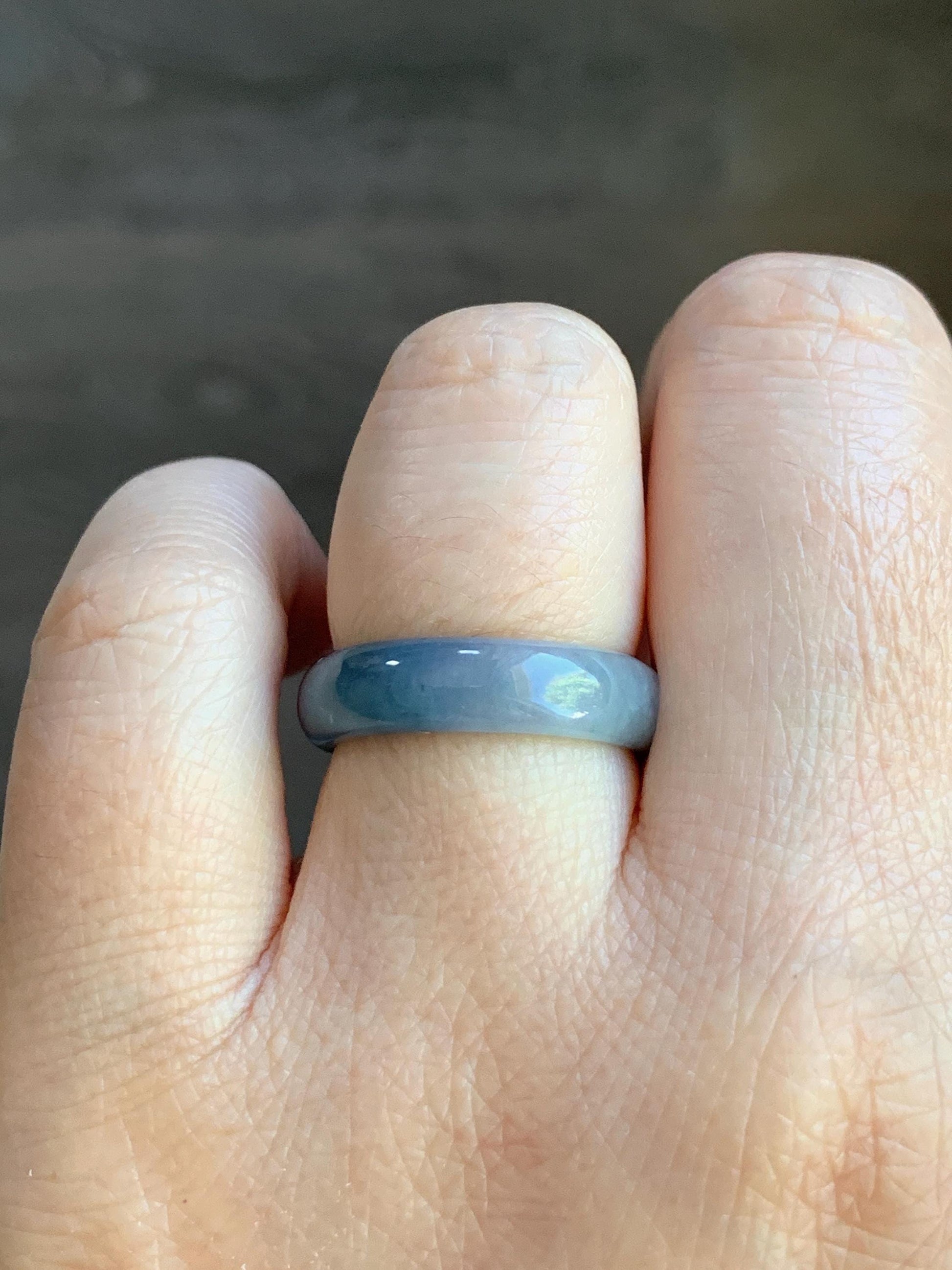 Natural Guatemalan Icy Translucent Gelatinous Light Dusty Blue & Purple Marbled Jadeite Wide Band Ring Sz 6.5 天然冰危蓝紫飘花翡翠戒圈 LZW531A