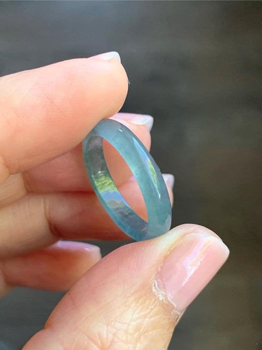 Natural Guatemalan Icy Highly Translucent Light Blue Jadeite Band Ring Size 6.5 天然冰危起冰起光浅蓝翡翠戒圈 XDL55B