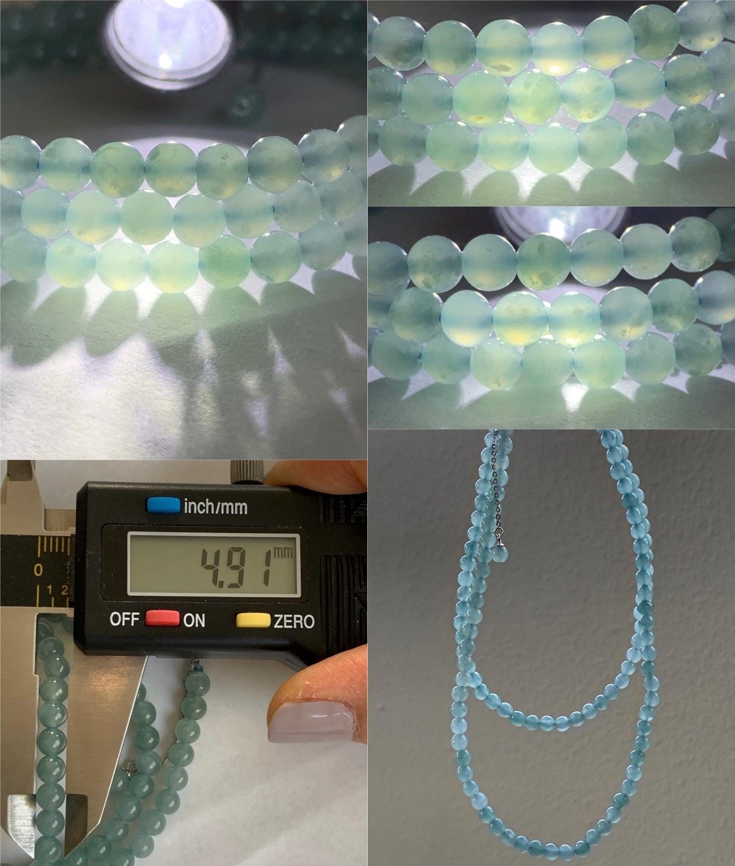 Natural Guatemalan Icy Translucent Light Dusty Blue Jadeite Beaded Necklace Sterling Silver 23” 4.9mm 23g 天然冰危淡蓝翡翠项链 XWB220