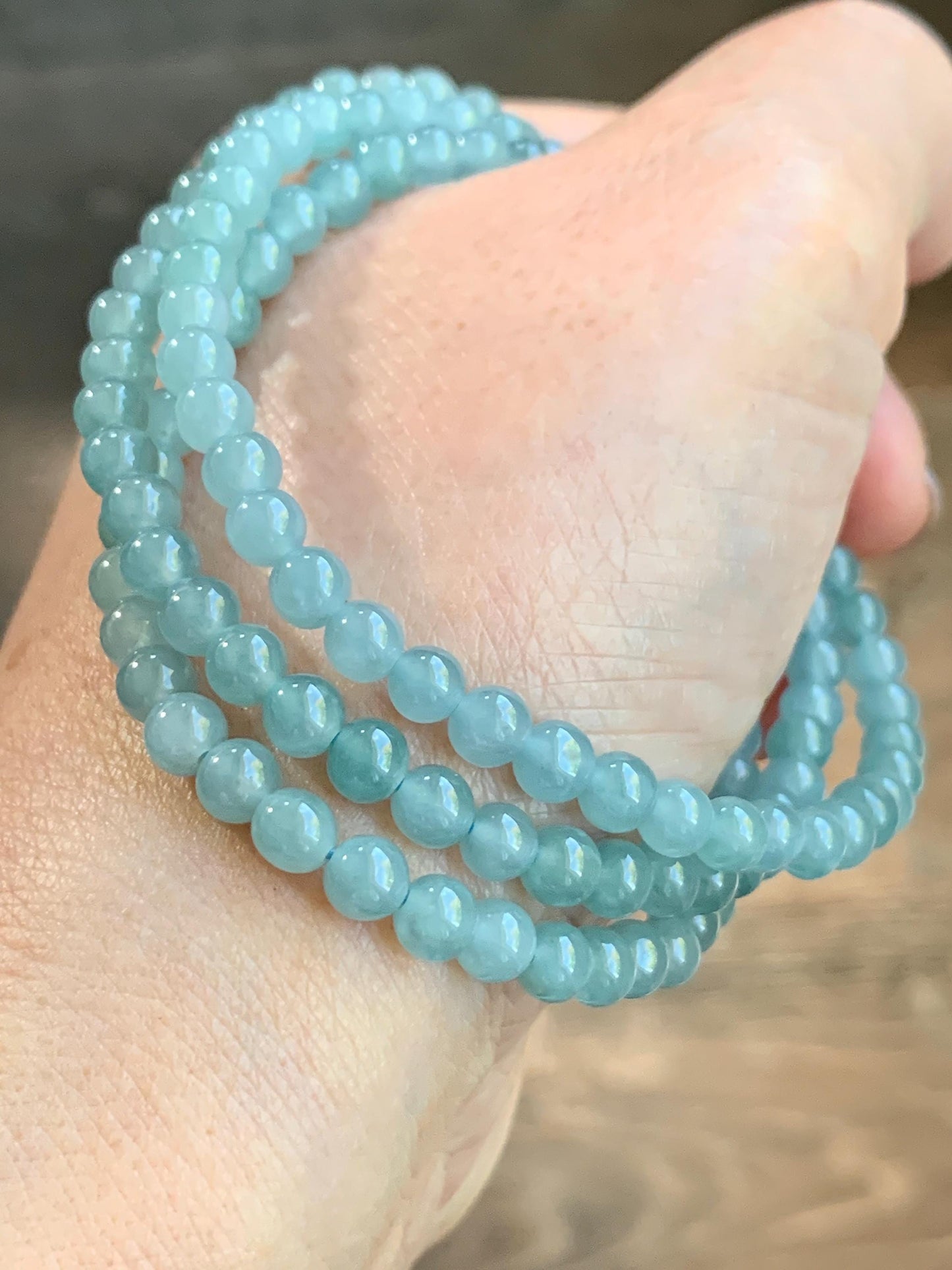 Natural Guatemalan Icy Translucent Light Dusty Blue Jadeite Beaded Necklace Sterling Silver 23” 4.9mm 23g 天然冰危淡蓝翡翠项链 XWB220