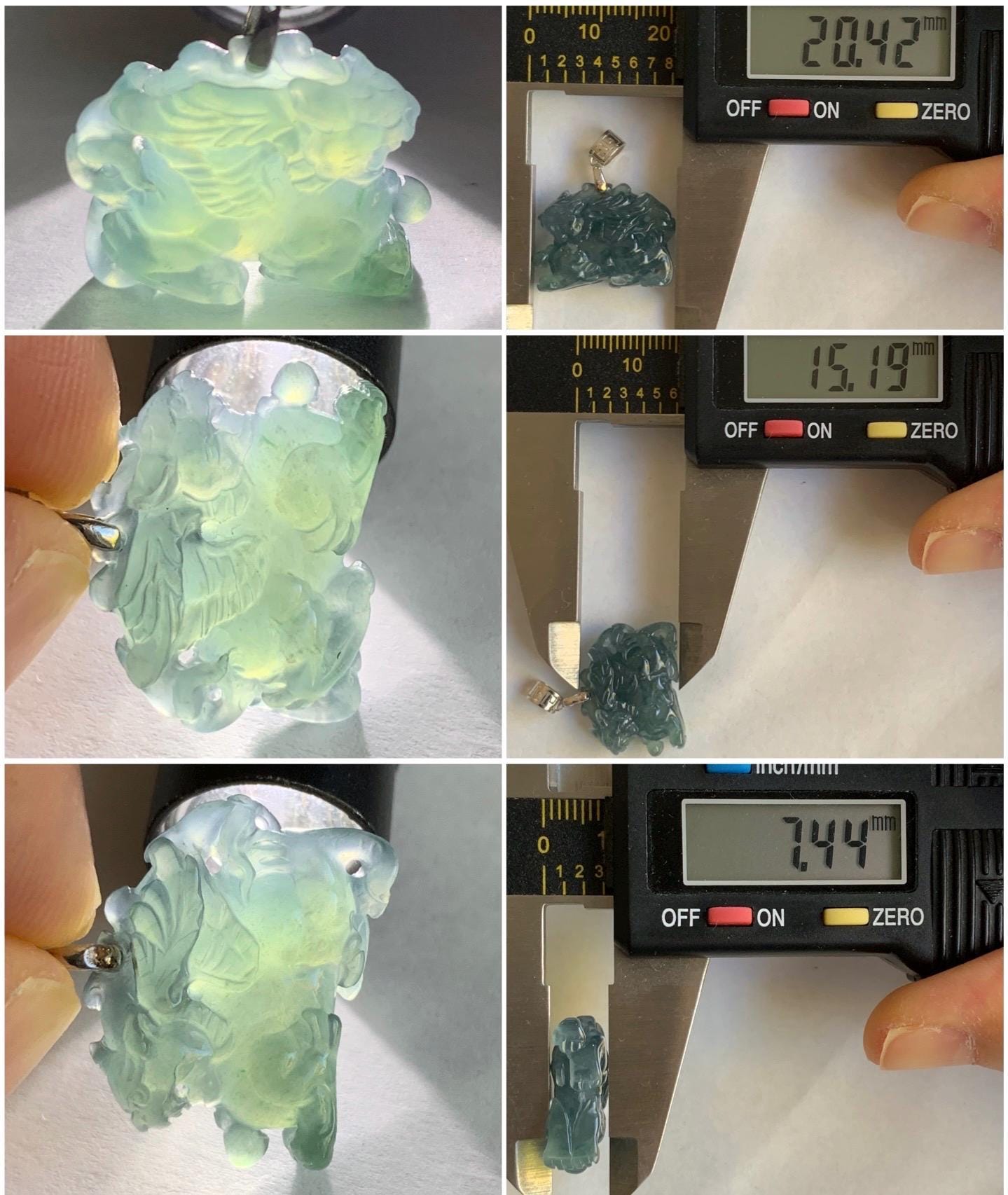 Natural Guatemalan Premium Icy Highly Translucent Gelatinous Blue Jadeite Flying Pixiu Pendant 18K White Gold 4g 天然老种冰胶危蓝翡翠精工飞天貔貅吊坠 XFT1019C