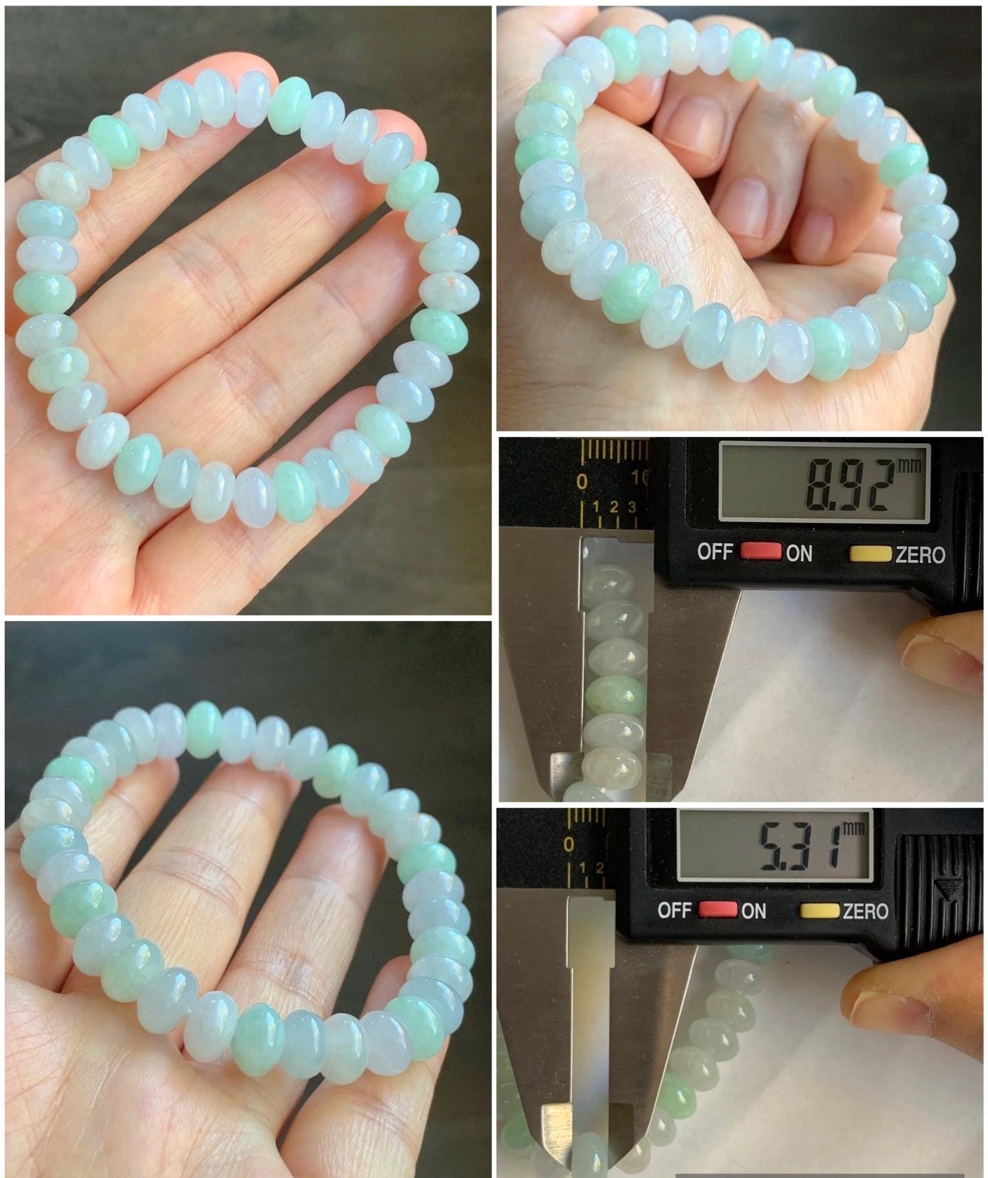 Certified Natural Burmese Icy Translucent Multicolored Jadeite Drum Beads Beaded Bracelet Stretchy 7” 27g 天然缅甸冰胶多宝翡翠鼓珠手串 3009