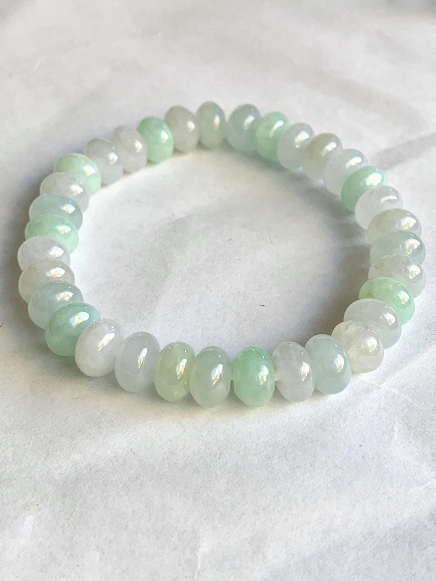 Certified Natural Burmese Icy Translucent Multicolored Jadeite Drum Beads Beaded Bracelet Stretchy 7” 27g 天然缅甸冰胶多宝翡翠鼓珠手串 3009