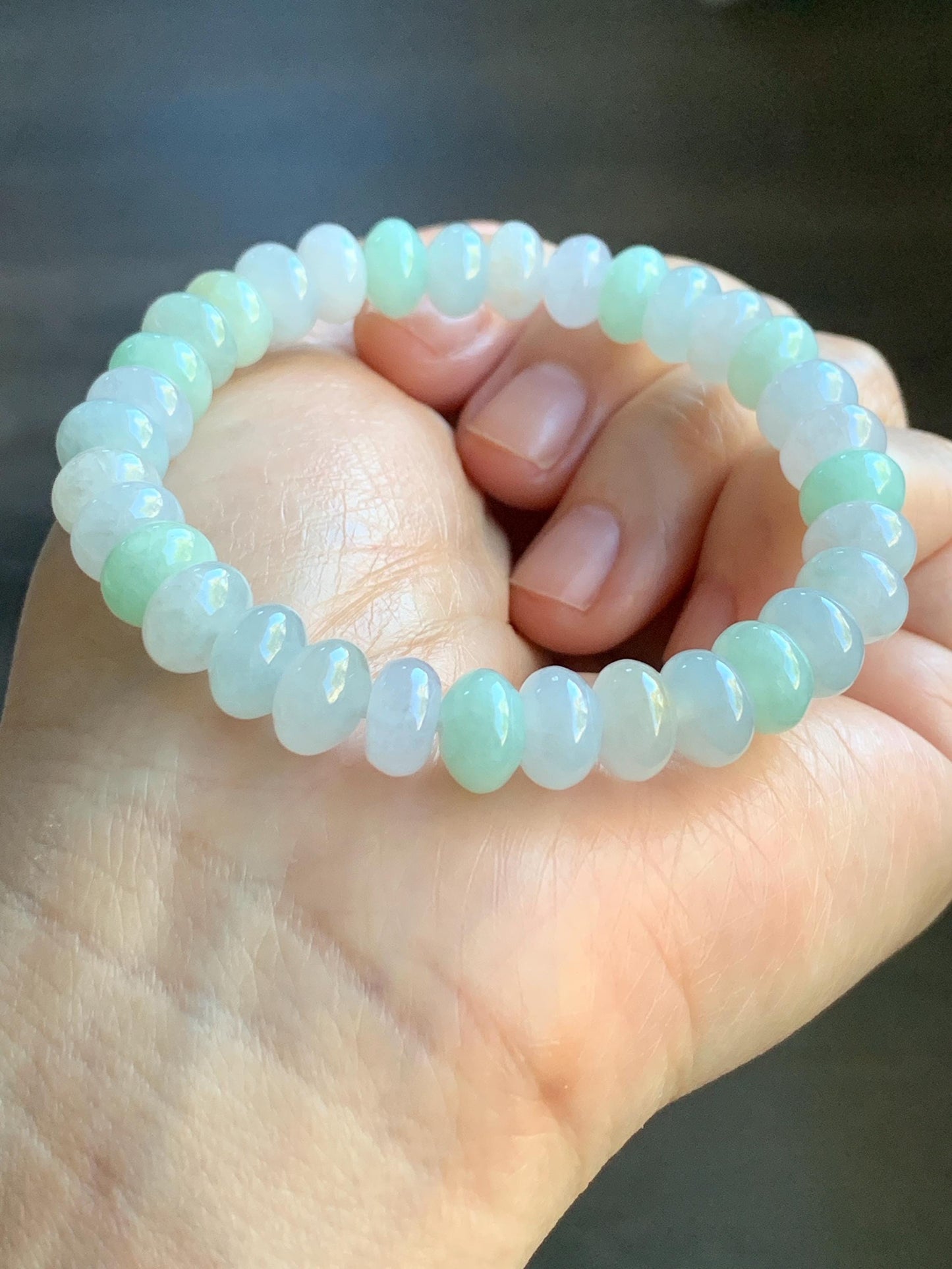 Certified Natural Burmese Icy Translucent Multicolored Jadeite Drum Beads Beaded Bracelet Stretchy 7” 27g 天然缅甸冰胶多宝翡翠鼓珠手串 3009