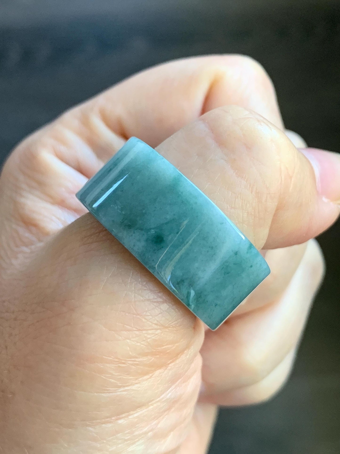 Natural Guatemalan Icy Translucent Light Dusty Blue Dark Green Marbled Jadeite Wide Banzhi Band Ring Size 12.5 12g 天然危淡蓝飘花翡翠扳指戒圈