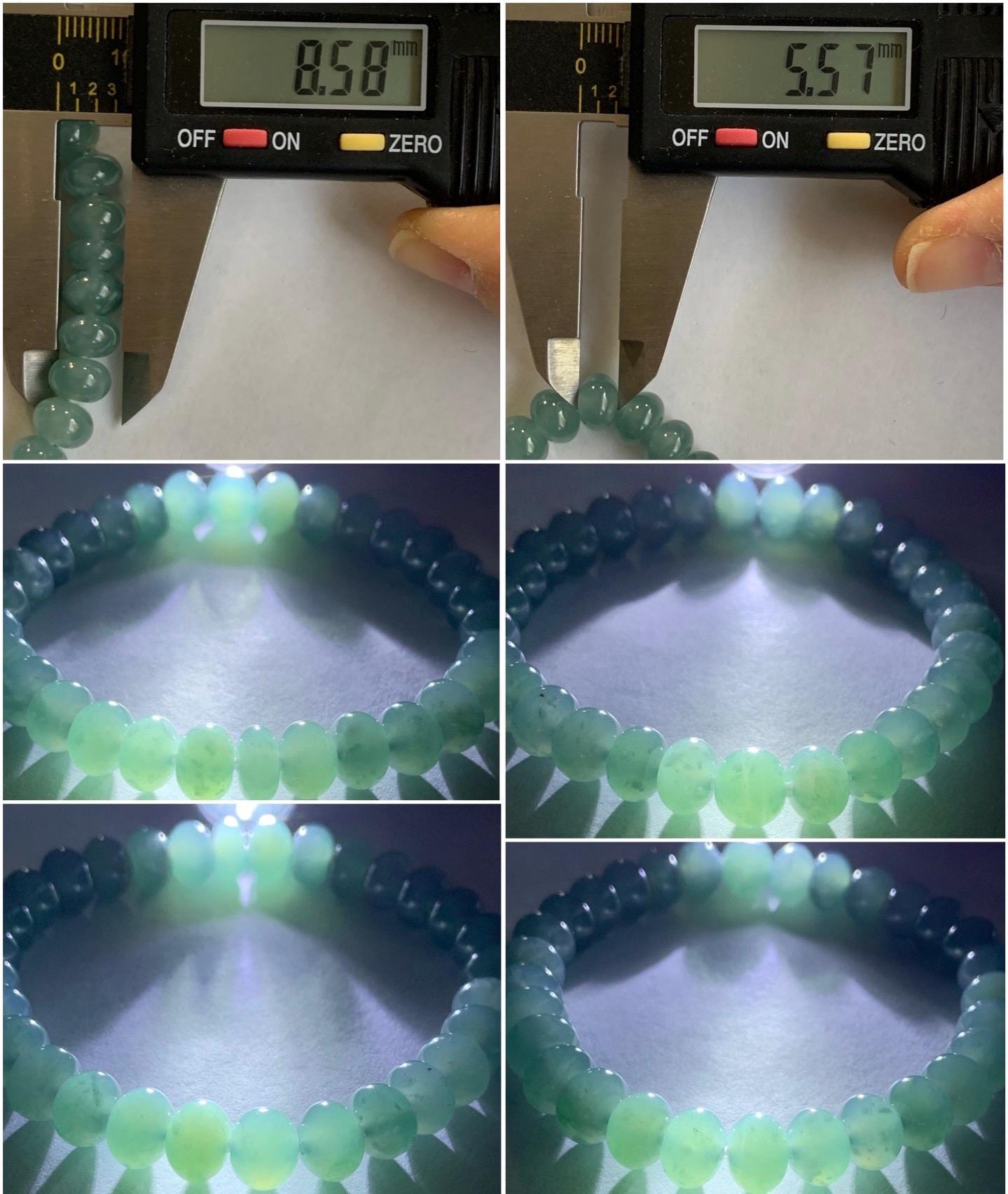 Natural Guatemalan Icy Highly Translucent Gelatinous Teal Blue Jadeite Drum Beads Beaded Bracelet Stretchy 6.75” 22g 天然冰危蓝翡翠鼓珠手串 LLG1122