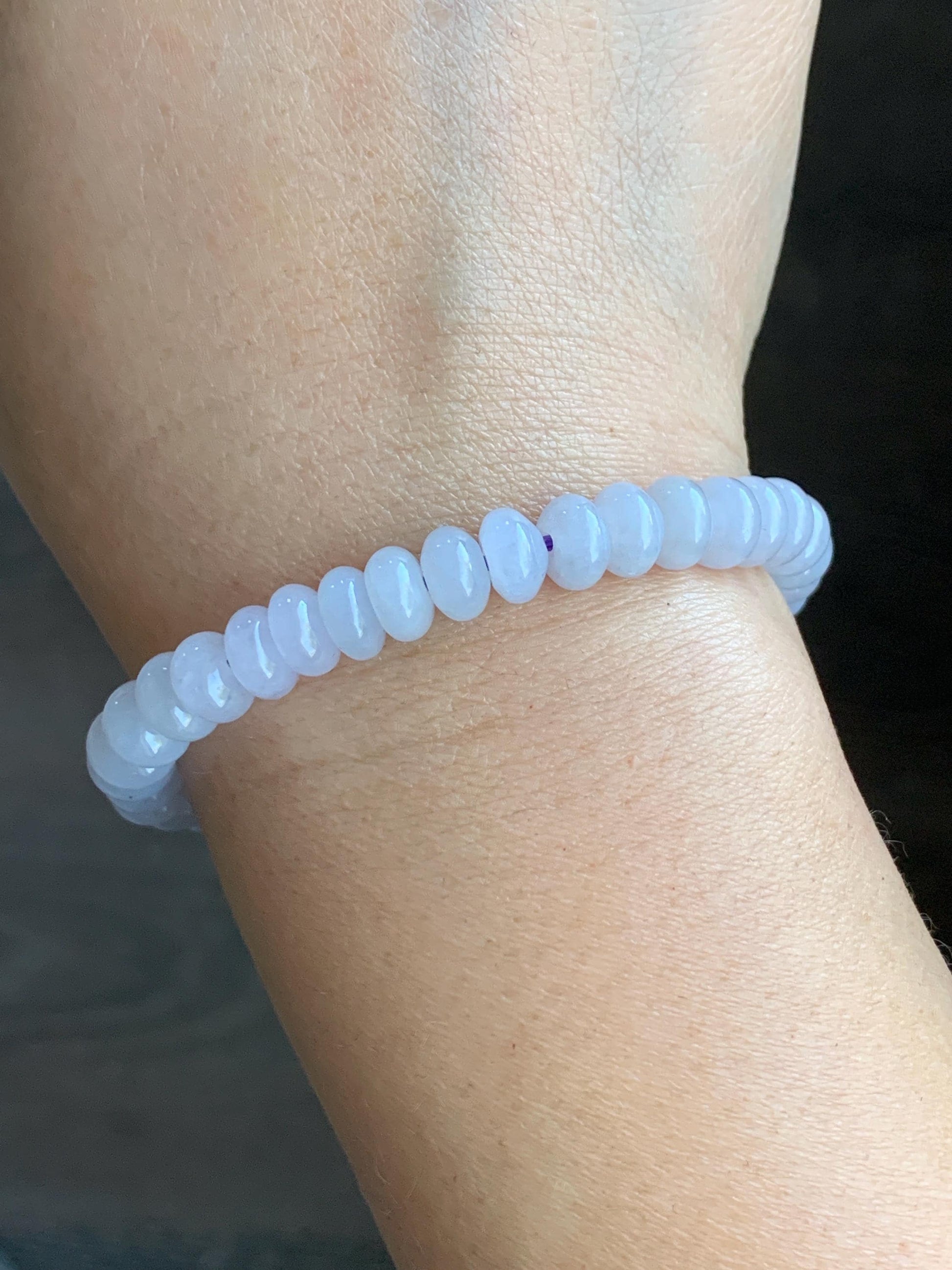 Natural Burmese Icy Translucent Light Lavender Jadeite Engraved Barrel Bead Drum Beads Beaded Bracelet 7.25” 20g 天然缅甸冰淡紫翡翠仿古雕桶珠翡翠鼓珠手串 DZG102