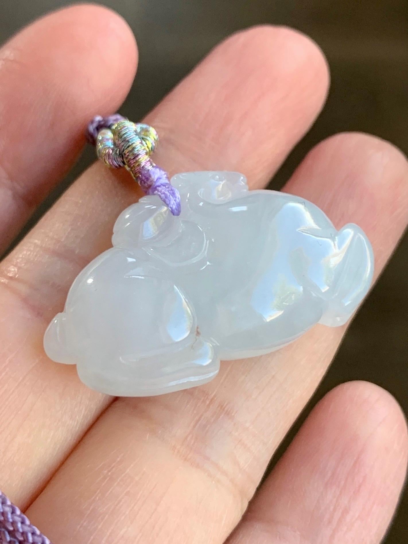 Certified Natural Burmese Grade A Icy Translucent Gelatinous White Jadeite Carved Tang Horse Pendant Rope Necklace 10.7g 天然缅甸冰胶白冰翡翠唐马挂件 6920