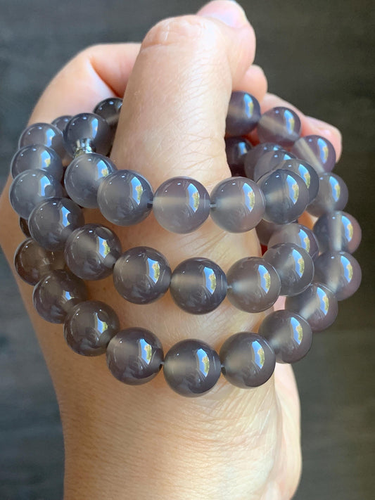 Certified Natural Smokey Gray Agate Large Beads Beaded Necklace 10mm 68g 19.25” 天然冰烟灰玛瑙圆珠项链 8178