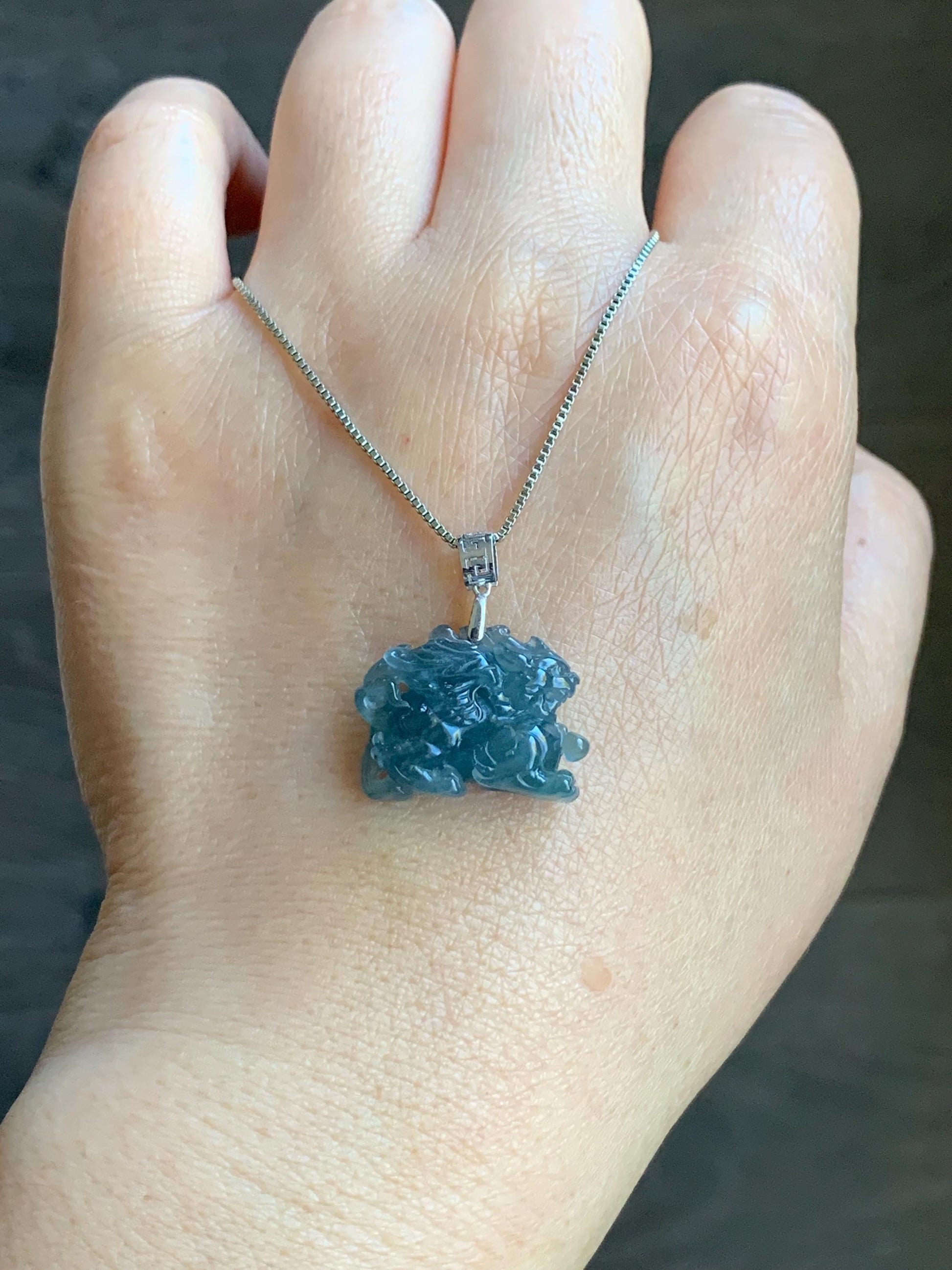 Natural Guatemalan Premium Icy Highly Translucent Gelatinous Blue Jadeite Flying Pixiu Pendant 18K White Gold 4g 天然老种冰胶危蓝翡翠精工飞天貔貅吊坠 XFT1019C