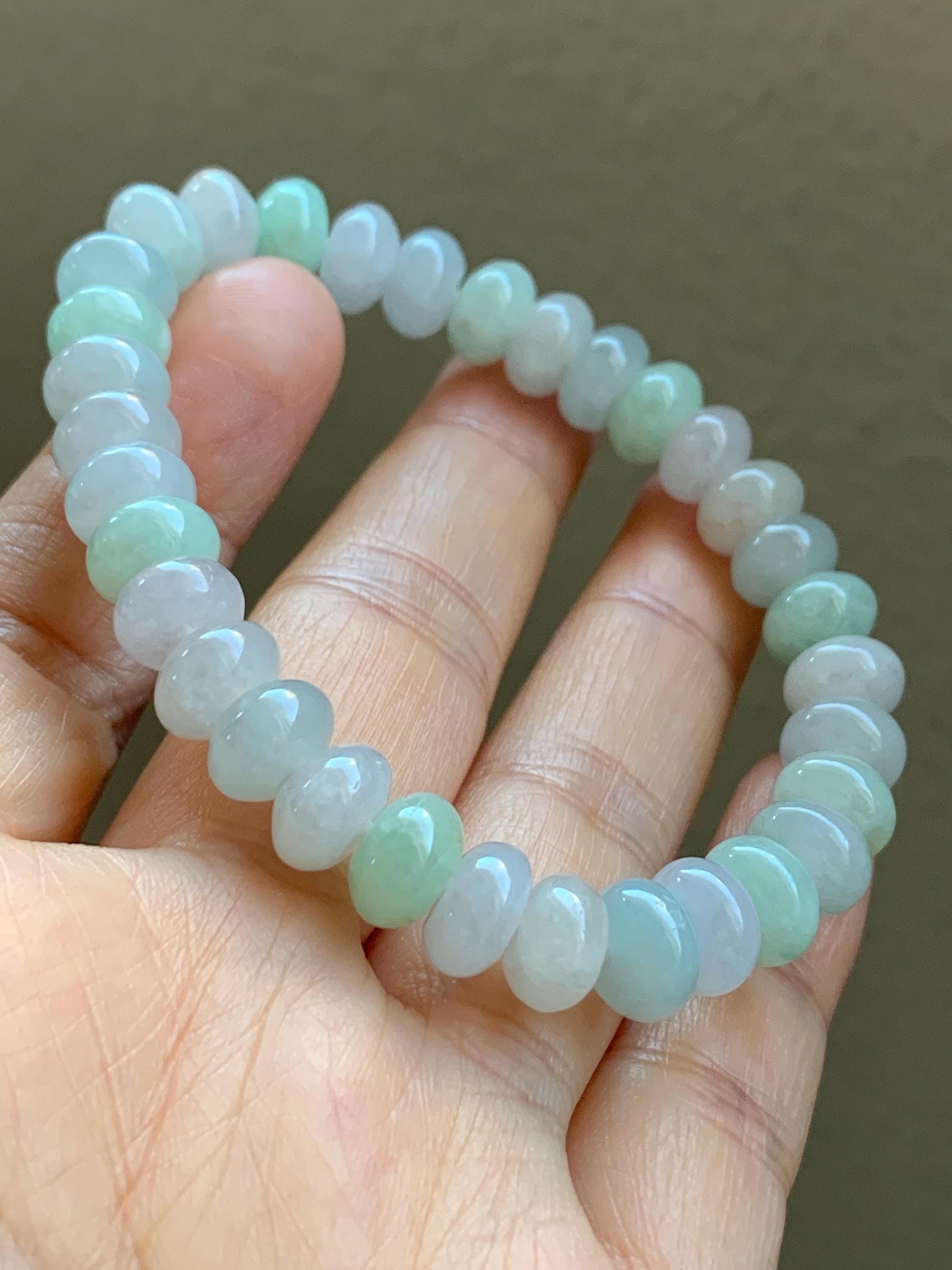 Certified Natural Burmese Icy Translucent Multicolored Jadeite Drum Beads Beaded Bracelet Stretchy 7” 27g 天然缅甸冰胶多宝翡翠鼓珠手串 3009