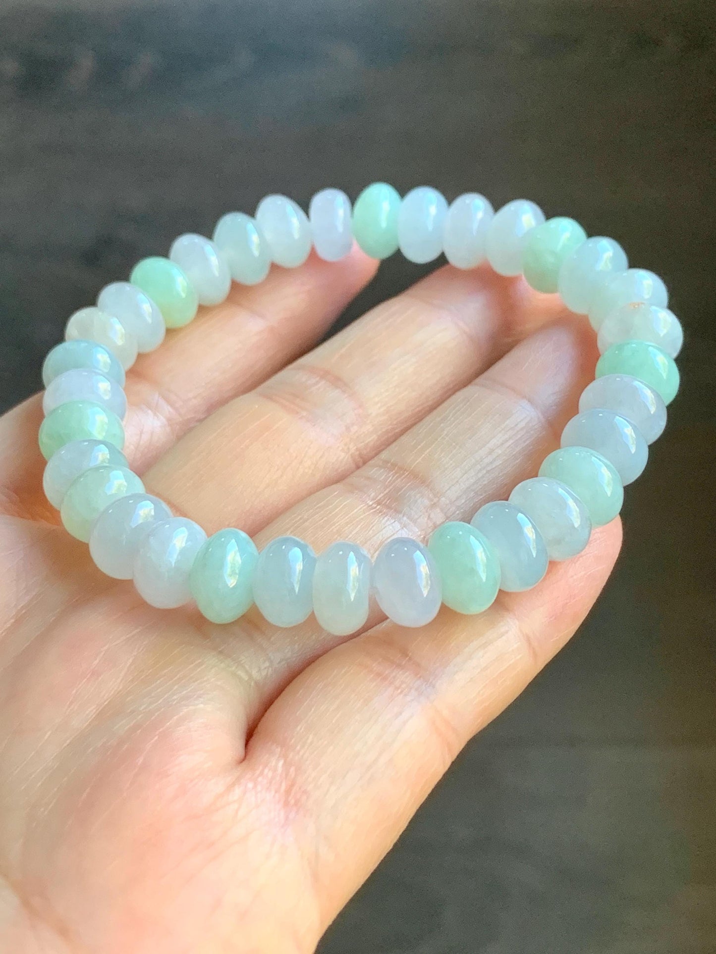 Certified Natural Burmese Icy Translucent Multicolored Jadeite Drum Beads Beaded Bracelet Stretchy 7” 27g 天然缅甸冰胶多宝翡翠鼓珠手串 3009