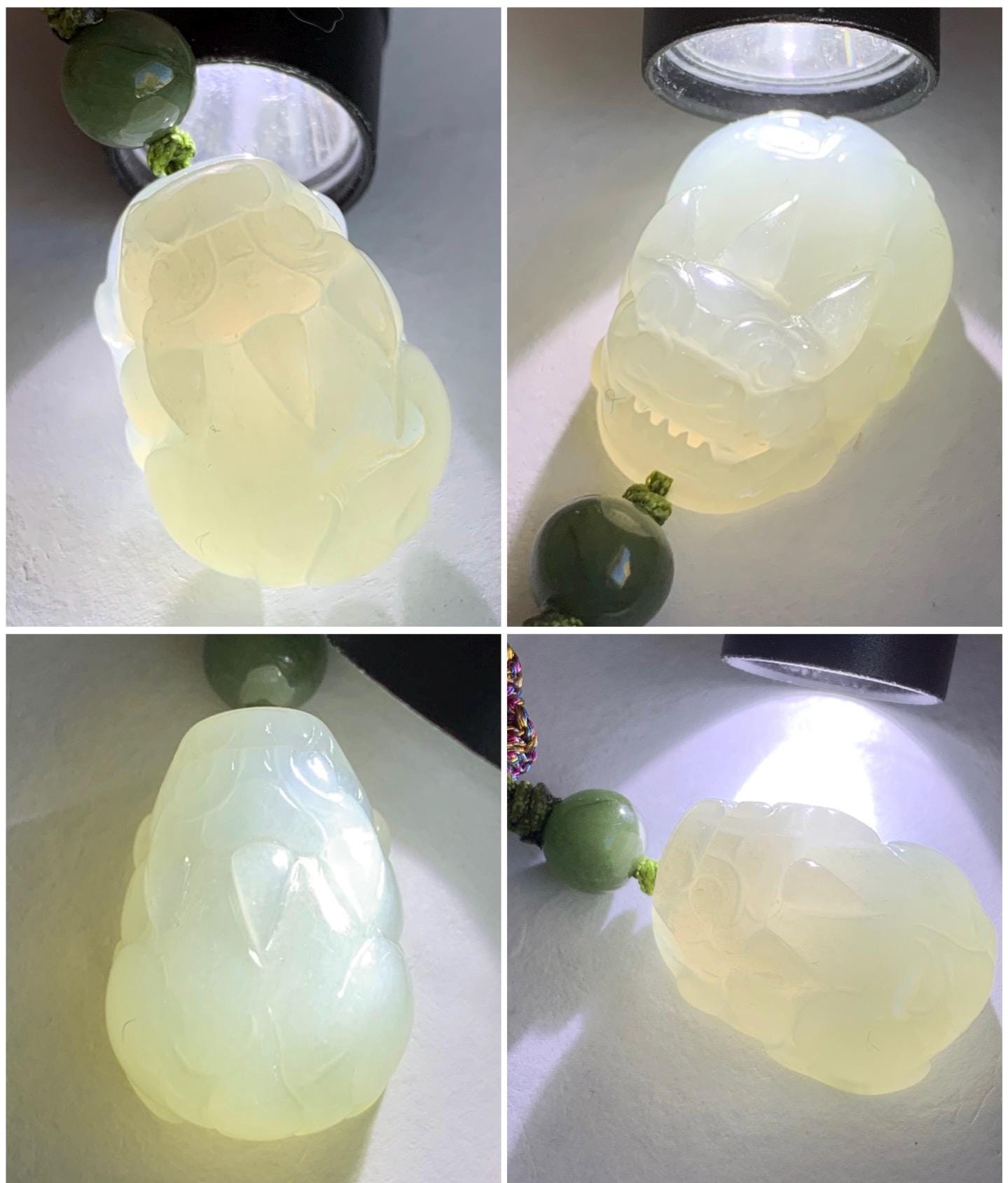 Natural Burmese Icy Translucent Gelatinous Light Dusty Green Jadeite Pixiu Pendant Rope Necklace Adjustable 25” 8g 天然缅甸冰胶晴底翡翠貔貅吊坠