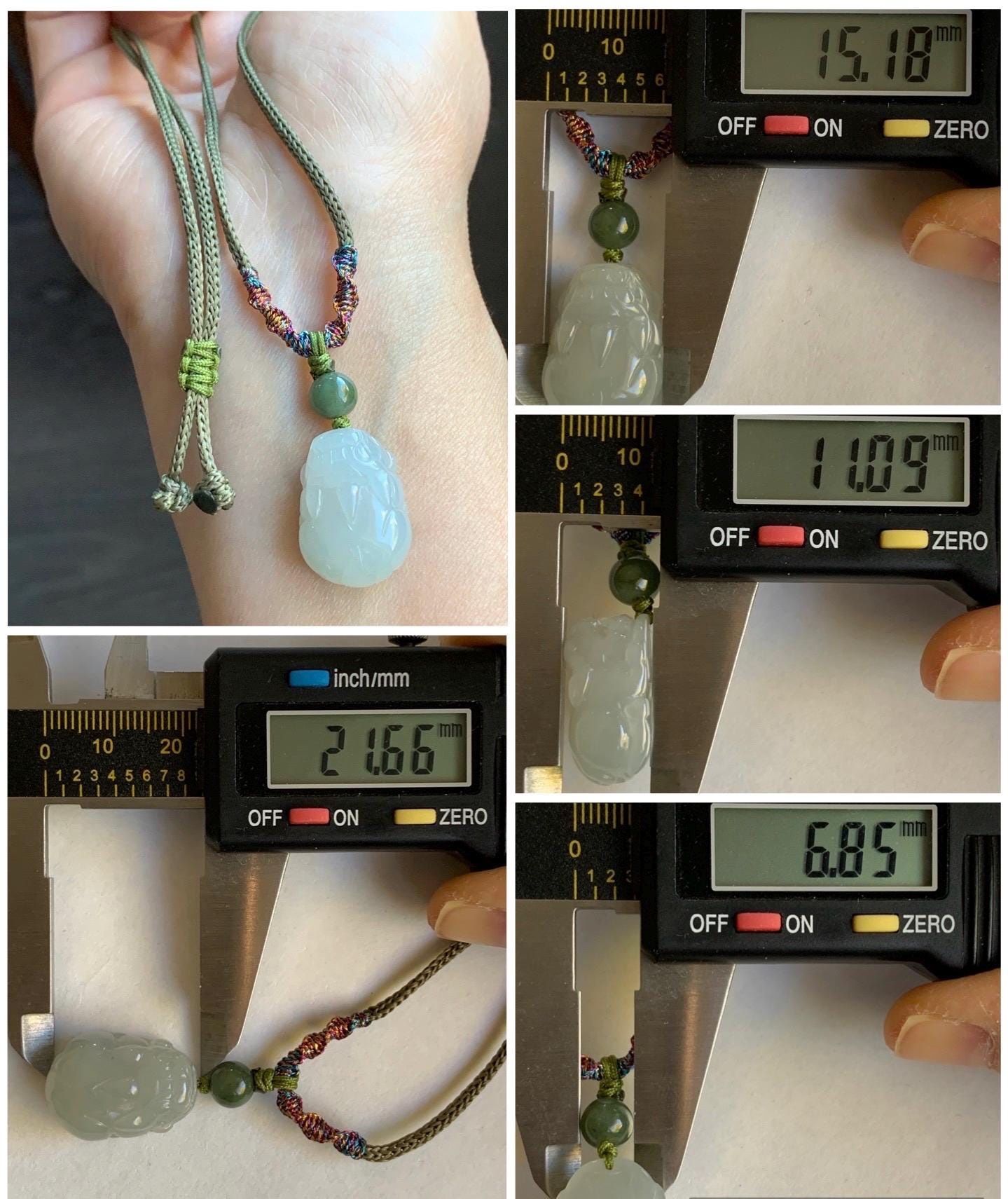 Natural Burmese Icy Translucent Gelatinous Light Dusty Green Jadeite Pixiu Pendant Rope Necklace Adjustable 25” 8g 天然缅甸冰胶晴底翡翠貔貅吊坠