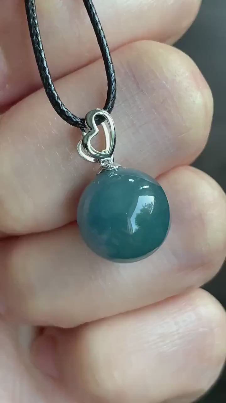 Certified Natural Guatemalan Grade A Icy Translucent Gelatinous Blue Jadeite Sphere Bead Pendant 18K White Gold Bail 天然冰危蓝翡翠单珠镶嵌吊坠