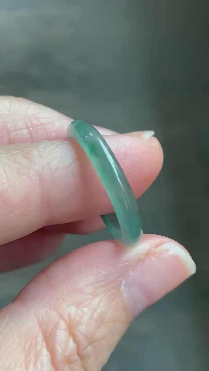 Stunning Natural Guatemalan Icy Highly Translucent Gelatinous Light Teal Green Jadeite Band Ring Size 8 天然冰危淡绿翡翠戒圈 WLJ516D