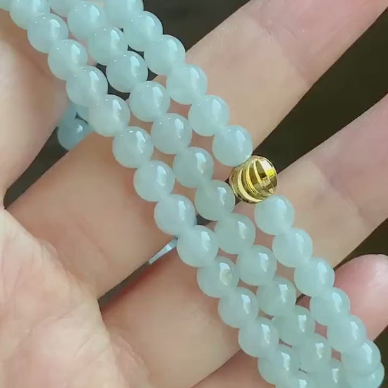 Natural Burmese Icy Translucent Gelatinous Light Blue Jadeite Round Beads Beaded Necklace 6mm 26” 42g 天然缅甸冰胶淡蓝底翡翠圆珠长串项链 DLM221