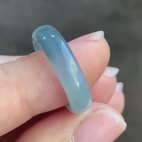 Natural Guatemalan Icy Translucent Gelatinous Light Dusty Blue & Purple Marbled Jadeite Wide Band Ring Sz 6.5 天然冰危蓝紫飘花翡翠戒圈 LZW531A