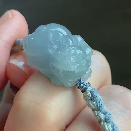 Certified Natural Guatemalan Icy Translucent Gelatinous Light Blue Jadeite Pixiu Rope Bracelet & Olive Pit Beads Bracelet 天然冰胶危淡蓝紫翡翠貔貅手绳橄榄核珠