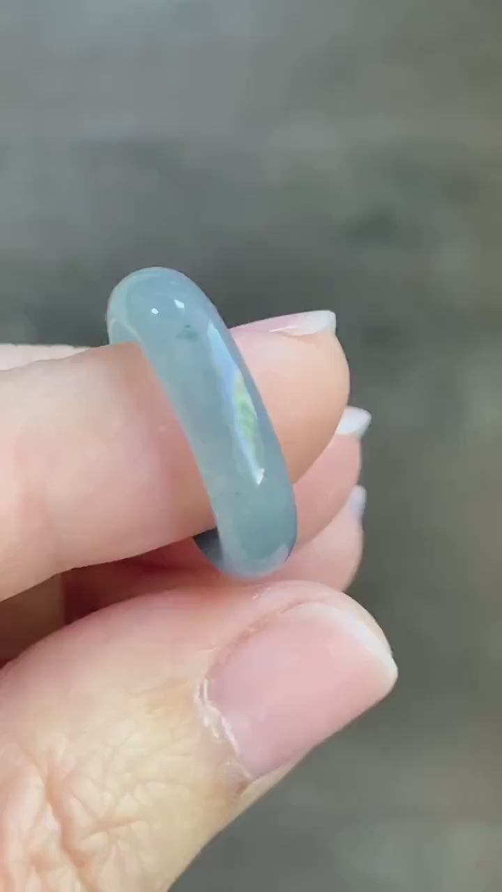 Natural Guatemalan Icy Translucent Gelatinous Light Dusty Blue & Purple Marbled Jadeite Wide Band Ring Sz 6.5 天然冰危蓝紫飘花翡翠戒圈 LZW531B