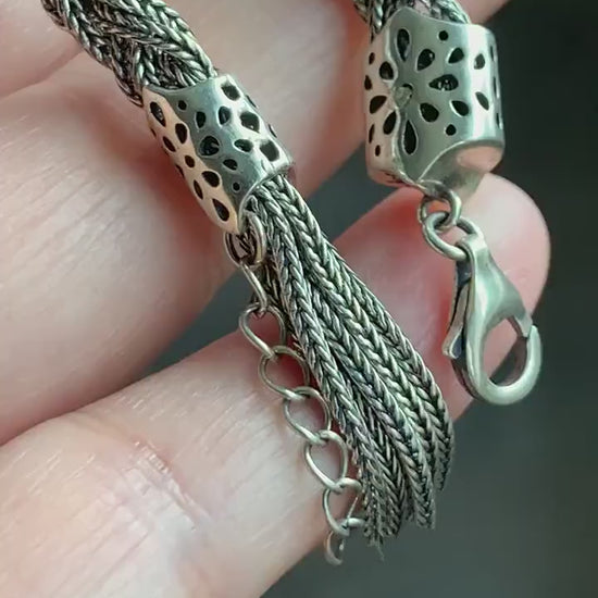 925 Sterling Silver Solid Braided Bracelet Adjustable 12 grams 纯银手工麻花手链